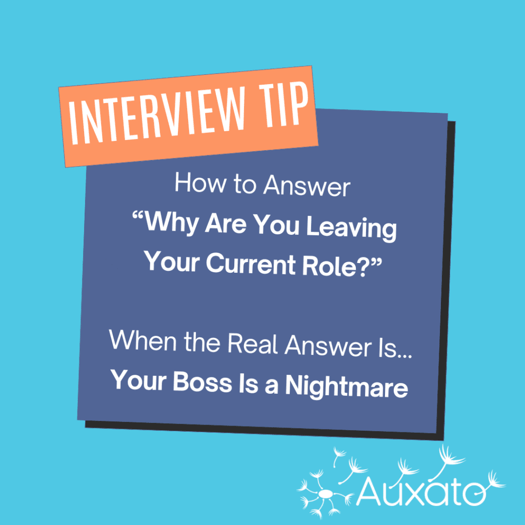 Interview Tip: How to Answer “Why Are You Leaving Your Current Role?”- When the Real Answer Is... Your Boss Was a Nightmare 1 Teal Peach Modern Playful Productivity Quick Tip Instagram Post